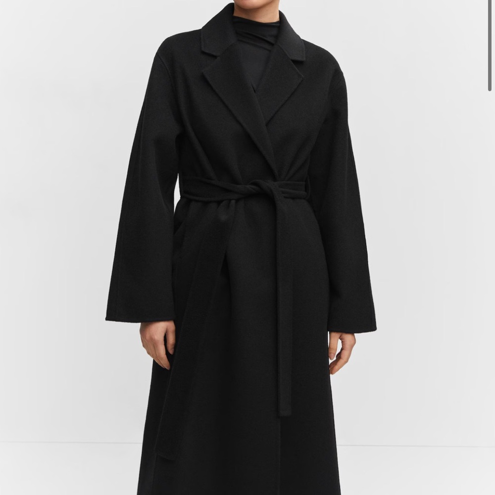 New Mango wool Black Belted Coat size XS